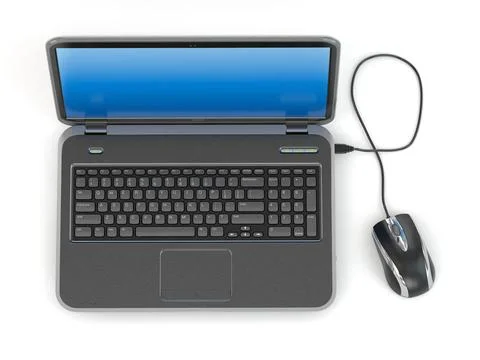 Laptop and computer mouse Opening laptop and computer mouse on white isola... Stock Photos