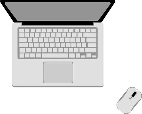 Laptop and computer mouse, top view. Office. Stock Illustration
