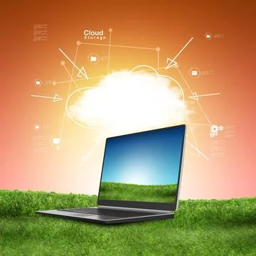 Laptop and concept of cloud computing. laptop and concept of cloud computi... Stock Photos