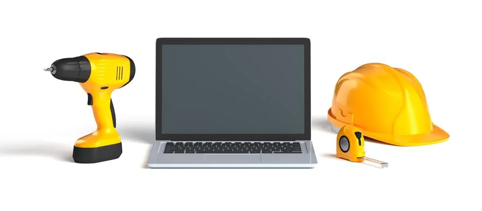 Laptop and construction tools Stock Illustration