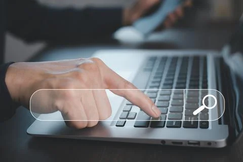 Laptop and Data Search Technology Search Engine Optimization, Business people Stock Photos