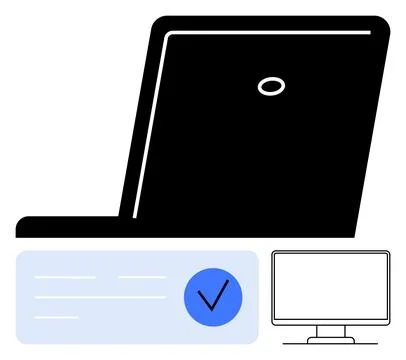 Laptop and Desktop Computer with Checkmark for Completed Task or Verificati.. Stock Illustration