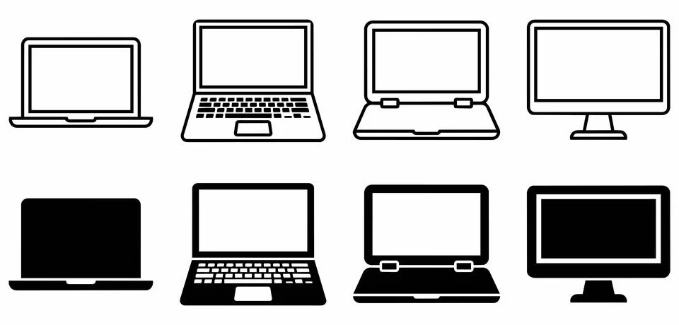 Laptop and desktop computer screen device icon collection with computer Stock Illustration