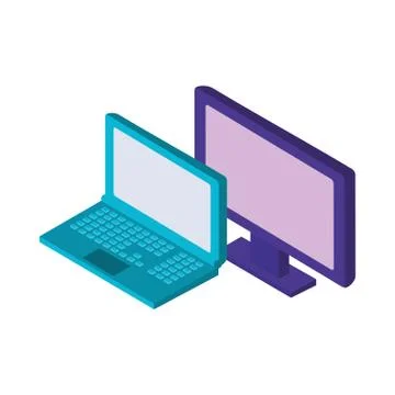 Laptop and desktop computers isometric icons Stock Illustration