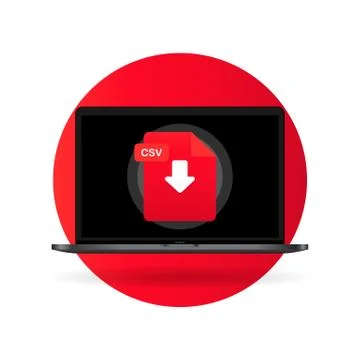 Laptop and download CSV file icon. Document downloading concept. CSV label an Stock Illustration