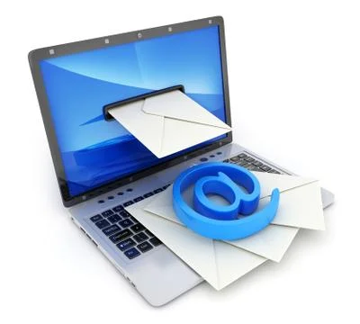 Laptop and e-mail envelope on white background. 3d illustration Stock Illustration