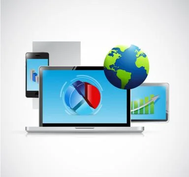 Laptop and electronics network connection. Stock Illustration