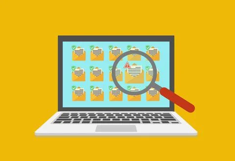 Laptop and envelope with black document and skull icon. Virus, malware, email Stock Illustration
