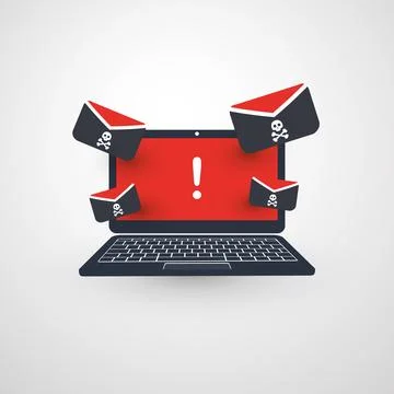 Laptop and Envelopes - Malware Attack Warning, Infection by E-mail - Virus,.. イラスト素材