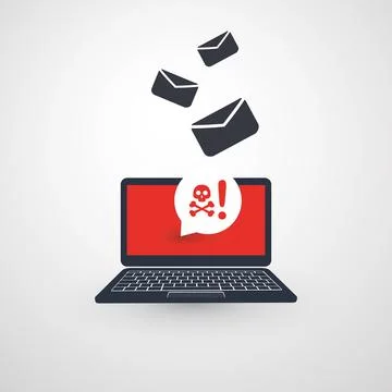 Laptop and Envelopes - Malware Attack Warning, Infection by E-mail - Virus,.. イラスト素材