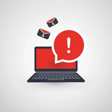 Laptop and Envelopes - Malware Attack Warning, Infection by E-mail - Virus,.. Illustrazione stock