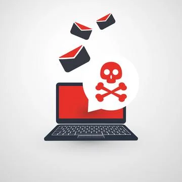 Laptop and Envelopes - Malware Attack Warning, Infection by E-mail - Virus,.. Illustrazione stock