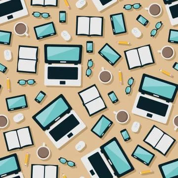 Laptop and equipments seamless pattern Stock Illustration