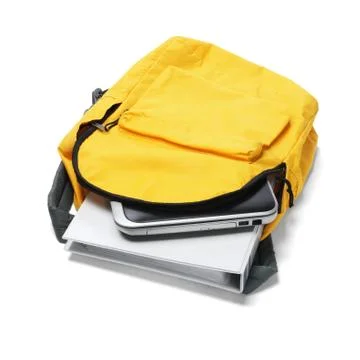 Laptop and file in backpack Stock Photos