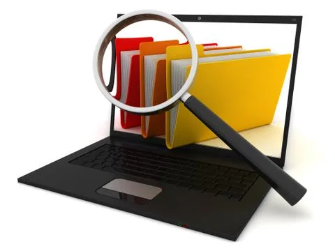Laptop and folder. Digital document archive Stock Illustration