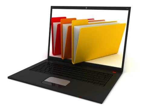 Laptop and folder. Digital document archive Stock Illustration