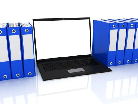 Laptop and folder. Digital document archive Stock Illustration