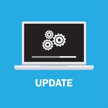 Laptop and gears, data update. Stock Illustration