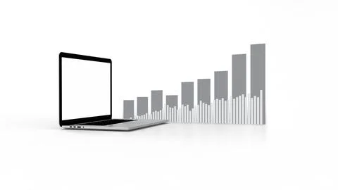Laptop and graph isolated on white background. 3D Illustration. Illustration