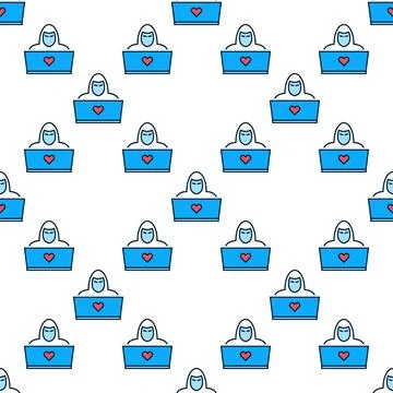 Laptop and Hacker vector colored seamless pattern Stock Illustration