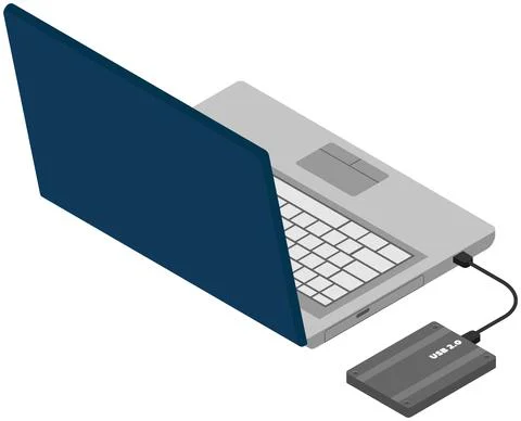 Laptop and hard disk storage, Vector design on white background computer and usb Illustrazione stock