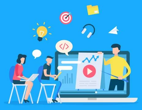 Laptop and IT Developers, Electronic Library Icons イラスト素材