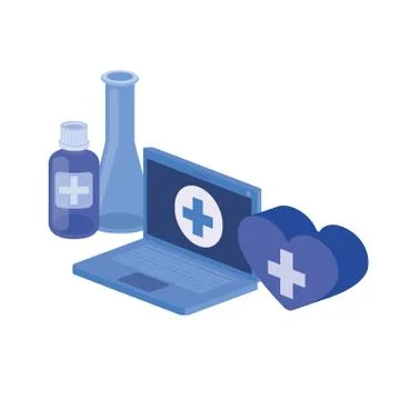 Laptop and laboratory instruments isolated icon Illustrazione stock