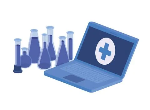 Laptop and laboratory instruments isolated icon Illustrazione stock