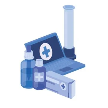 Laptop and laboratory instruments isolated icon Illustrazione stock