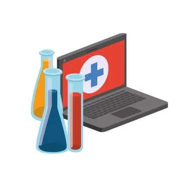 Laptop and laboratory instruments isolated icon Illustrazione stock
