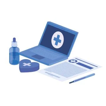Laptop and laboratory instruments isolated icon Illustrazione stock