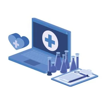 Laptop and laboratory instruments isolated icon Illustrazione stock
