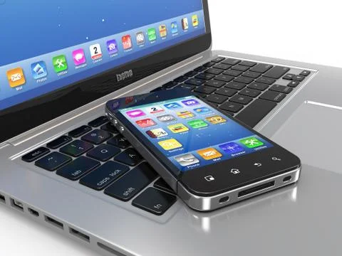 Laptop and mobile phone.three-dimensional image. 3d Stock Illustration