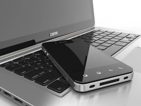 Laptop and mobile phone.three-dimensional image. 3d Illustrazione stock