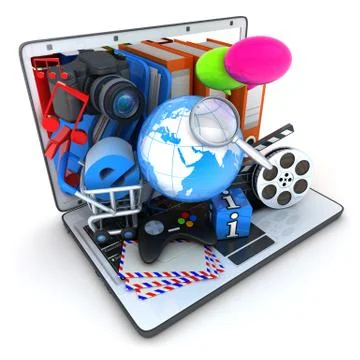 Laptop and multimedia (done in 3d) Stockillustratie