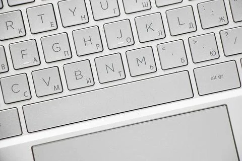 Laptop and notebook computer keyboard close-up, texts, keys Foto stock