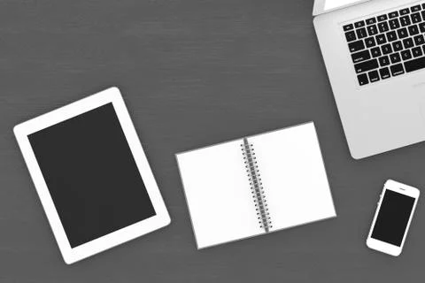 Laptop and office stuff, workplace, top view Stock Illustration