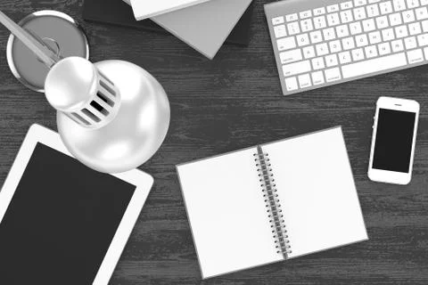 Laptop and office stuff, workplace, top view Stock Illustration