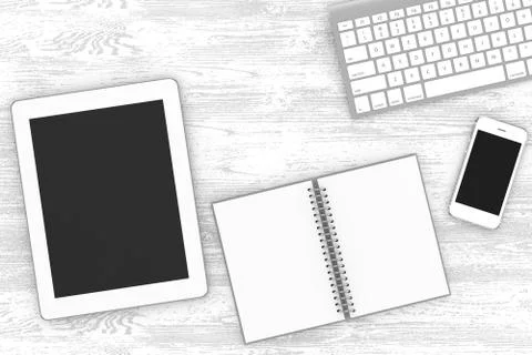Laptop and office stuff, workplace, top view Stock Illustration