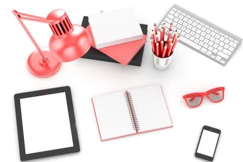 Laptop and office stuff, workplace, top view Stock-Illustration