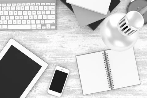 Laptop and office stuff, workplace, top view Illustrazione stock