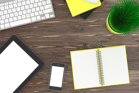 Laptop and office stuff, workplace, top view Stock Illustration