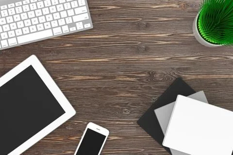 Laptop and office stuff, workplace, top view Stock Illustration
