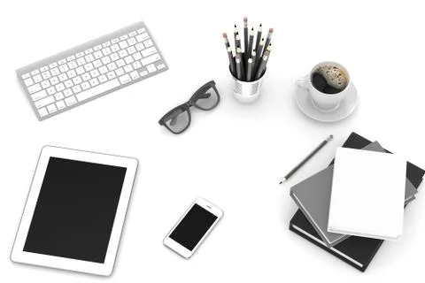 Laptop and office stuff, workplace, top view Stock Illustration