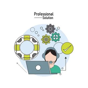 Laptop and operator man icon. Proffesional Solution. Vector grap Stockillustratie
