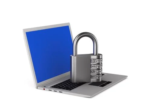 Laptop and padlock on white background. Isolated 3D illustration Stock Illustration