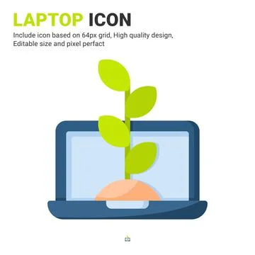 Laptop and plant icon vector with flat color style isolated on white background イラスト素材