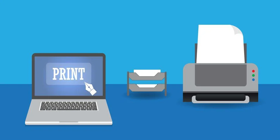 Laptop and printer Stock Illustration
