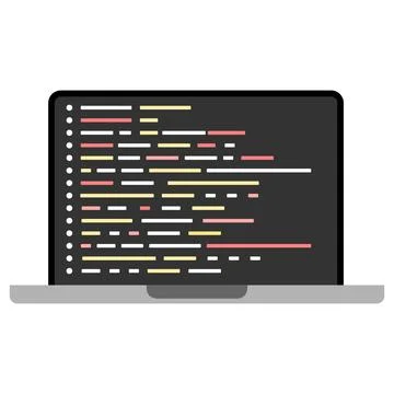 Laptop and program code development. Web coding concept. Coding screen Stock Illustration