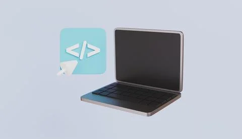 Laptop and program code development with cursor, Web coding, Website program Illustration